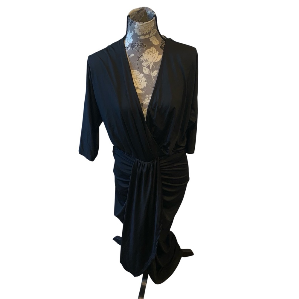 EMPRADA Zella Venetian Black Women's V neck Midi Dress XL NWT